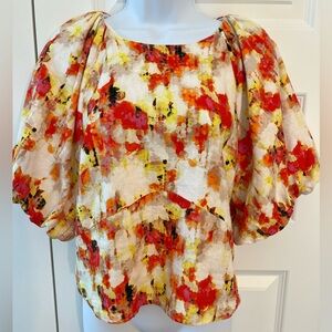 LIKE NEW! 🔥DKNY Colorful Floral Puff Sleeve Blouse - Size S